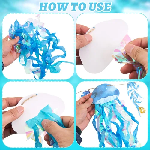 Miniatura 4 de SUNBEAUTY Guirnalda colgante de medusas de estrellas de mar con conchas de mar de 9.8 pies, guirnalda de burbujas azules para decoración