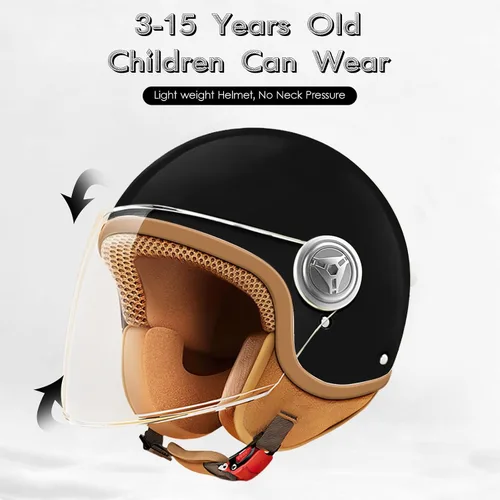 Miniatura 2 de Casco de motocicleta de cara abierta 3/4 aprobado por DOT, cascos ligeros retro vintage, para niños y niñas de 3 a 15 años de edad, casco de scooter
