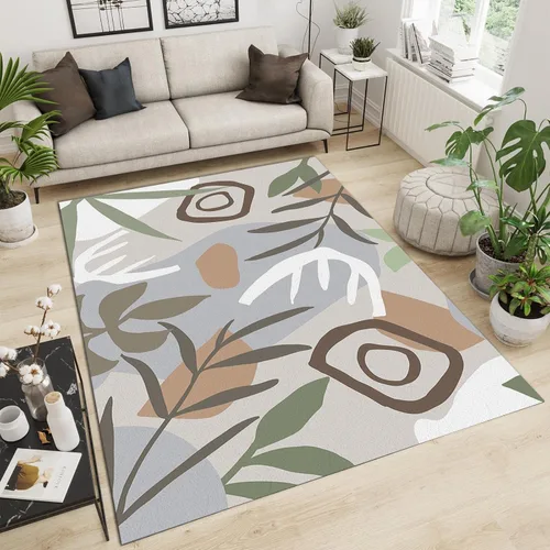 Alfombra vintage Morandi de mediados de siglo con geometría de color para niños, diseño abstracto de dibujos animados con trazos simples, alfombra