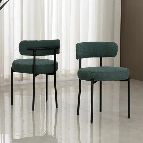 Miniatura 23 de DYHOME - Juego de 2 sillas de comedor de bouclé negro, sillas de cocina modernas de mediados de siglo con respaldo curvo y patas de metal, sillas