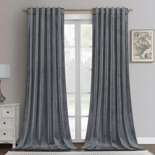 HOMEIDEAS Cortinas opacas de terciopelo gris, 52 x 108 pulgadas, oscurecimiento de la habitación, aislamiento térmico, bolsillo con pestaña trasera,