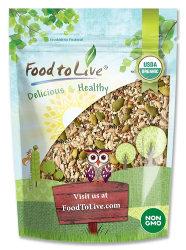 Food to Live Mezcla Orgánica de Súper 5 Semillas, 340 Gramos – Una Mezcla No Modificada Genéticamente de Semillas de Lino, Semillas de Sésamo,