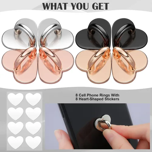 Miniatura 3 de Moxweyeni 8 piezas de anillo de dedo adhesivo para teléfono celular, soporte de agarre de dedo de metal para teléfono celular, soporte de agarre