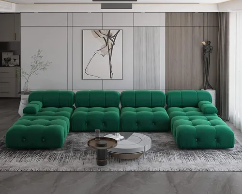 Miniatura 23 de JACH Sofá modular convertible de 104 pulgadas, sofás minimalistas de terciopelo de mediados de siglo, sofá ancho de 3 asientos moderno de lujo