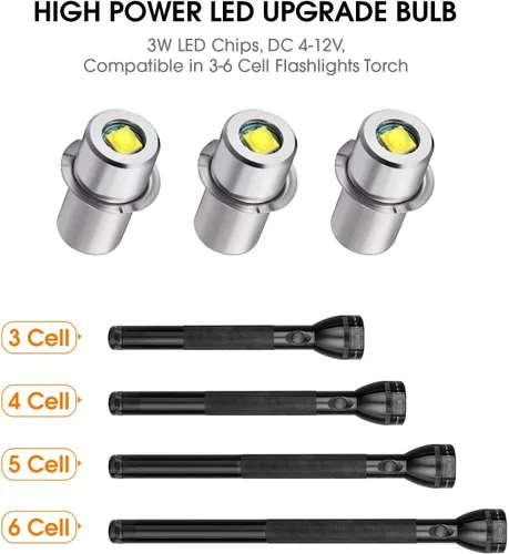 Miniatura 3 de Honoson 3 piezas bombilla LED 3W DC 4-12V linterna bombillas reemplazo antorcha linterna kit de reemplazo de conversión