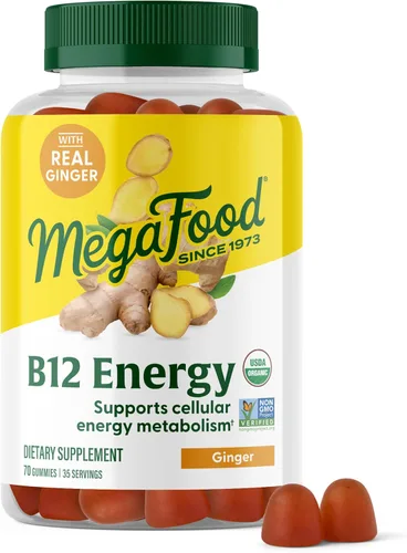 MegaFood - Gomitas energéticas de vitamina B12, veganas, con vitaminas metil B12 para apoyar la producción de energía celular, jengibre, suplemento