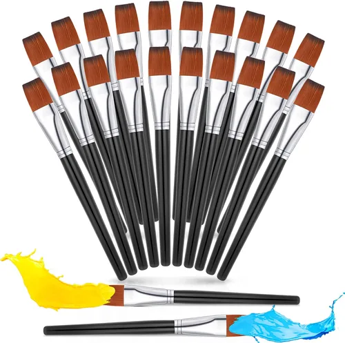 Zonon 20 pinceles planos de pintura acrílica, accesorios de manualidades, premios de aula, regalos pequeños, pinceles de pintura de acuarela, a Negro