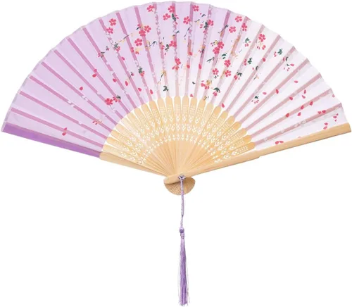 Miniatura 5 de QIRMIZI 10 ventiladores de mano, abanicos plegables de seda, abanicos plegables florales para cumpleaños, baile, cosplay, bodas, fiestas y eventos