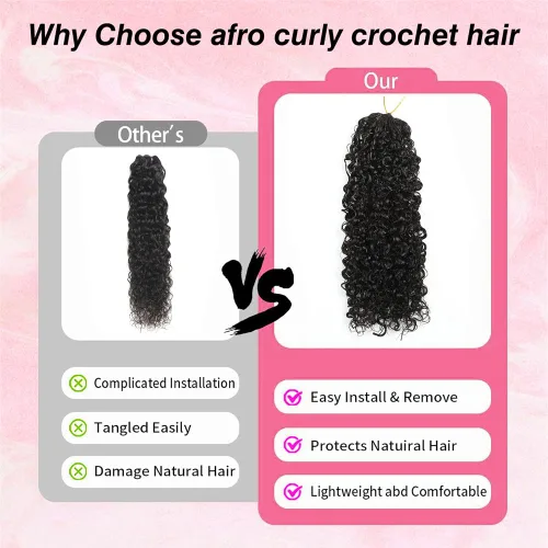 Miniatura 4 de Extensiones de cabello humano de ganchillo con plumas, 16 pulgadas, 2.12 oz, afro, rizado, sin nudos, previamente separados, invisibles, extensiones