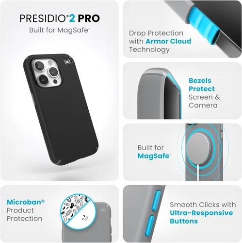 Miniatura 3 de Speck Funda para iPhone 15 Pro - Protección contra caídas - Resistente a los arañazos, tacto suave, funda para teléfono de 6.1 pulgadas - Presidio2