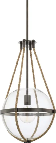 Capital Lighting 327413NG Beaufort - Bata costera de yute natural con colgante de globo de vidrio transparente, 1 luz de 100 vatios, 23 pulgadas de