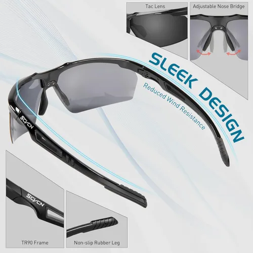 Miniatura 4 de SCVCN Gafas de sol deportivas fotocromáticas para ciclismo, gafas transparentes para hombres y mujeres, protección UV400, MTB BMX, pesca, correr