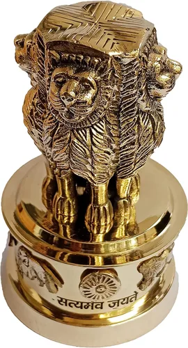PARIJAT HANDICRAFT Columna de estambh de latón Ashoka emblema de bandera nacional de cuatro leones satyamev jayete adornado escritorio papel peso