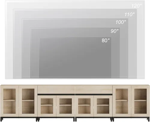 Miniatura 4 de WAMPAT Soporte de TV 3 en 1 para televisores de hasta 100 pulgadas, moderno centro de entretenimiento con puertas de vidrio y cajón, consola de TV