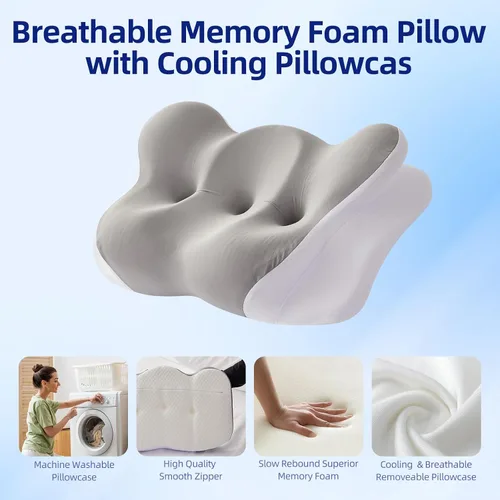 Miniatura 7 de FUNCCUBE Almohada cervical para el cuello – Almohadas de espuma viscoelástica para aliviar el dolor dormir con funda de almohada refrescante, Queen