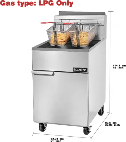 Miniatura 3 de EGGKITPO Freidora de gas propano líquido de 70 libras, con certificación CSA, freidora comercial con 2 cestas y drenaje de aceite, 5 tubos