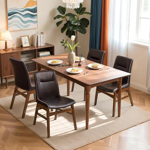 Miniatura 37 de SyMax Juego de 6 sillas de comedor de piel sintética con borde cosido, modernas sillas laterales de cocina de alta gama para dormitorio, sala