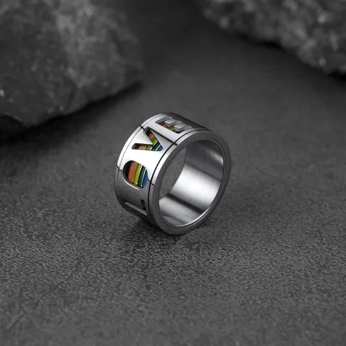 Miniatura 8 de FaithHeart Anillos para ansiedad LGBT Pride Rainbow, acero inoxidable/chapado en oro de 18 quilates, joyería de amor es amor para hombres y mujeres