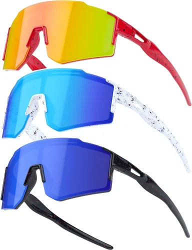 Miniatura 21 de Paquete de 2 lentes de sol de béisbol para niños y jóvenes, gafas de sol deportivas para niños y niñas, gafas de golf para ciclismo, correr, golf