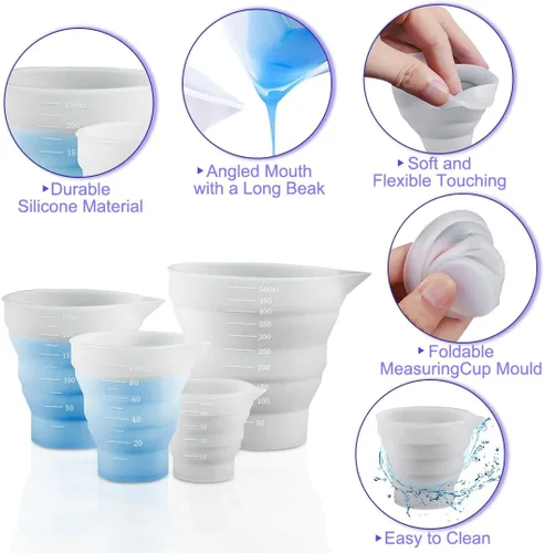 Miniatura 3 de 4 tazas medidoras de resina de silicona graduadas de silicona plegables medidoras de silicona, 1.7 fl oz/100/8.5 fl oz/16.9 fl oz, para moldes