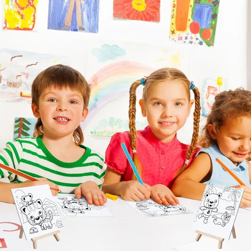 Miniatura 4 de Tenceur Juego de 48 piezas de recuerdos de fiesta de pintura para niños con 12 piezas de paneles de lona predibujados de animales y caballete