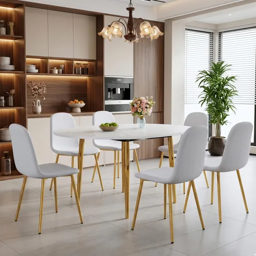 Miniatura 11 de Juego de mesa de comedor extensible de 42 a 54 pulgadas para 4, juego de mesa de comedor ovalada redonda para 4, mesa de cocina blanca con sillas 2º