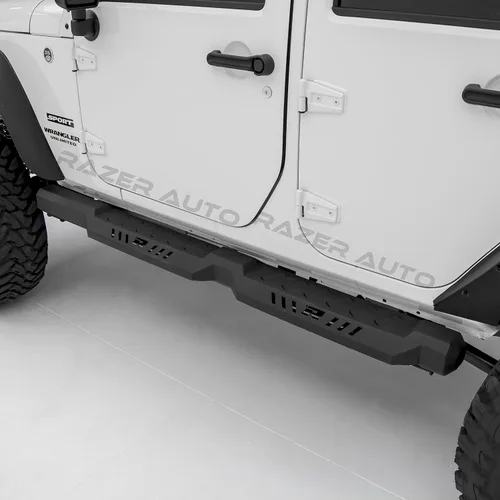 Guardia lateral Razer para puerta Jeep Wrangler 07-17 con textura placa protectora negra con peldaño de 4 escalones, Negro