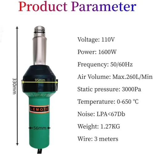 Miniatura 7 de Pistola de aire caliente 110V Antorcha de soldadura 1600W Pistola de calor Soldador de plástico Kits de soldador de techos