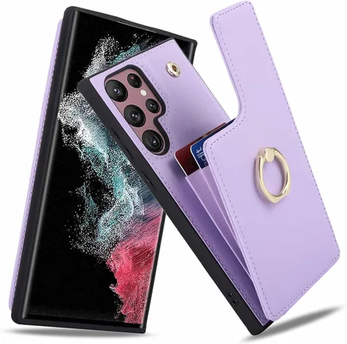 Miniatura 3 de Funda para Samsung Galaxy S22 Ultra con tarjetero para mujeres y niñas (6.8 pulgadas), Galaxy S22 Ultra funda tipo cartera con anillo de rotación