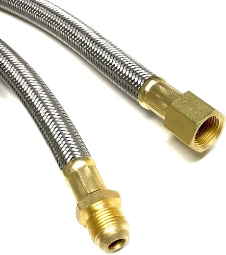 Miniatura 2 de Conjunto de extensión de manguera de propano trenzada de acero inoxidable de 18 pies con 3/8 pulgadas hembra x 3/8 pulgadas macho para parrilla