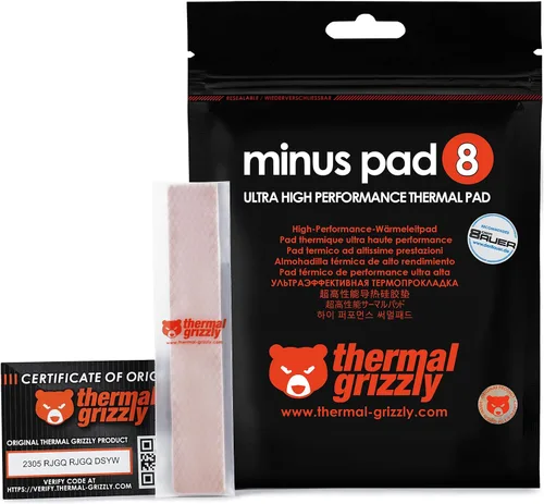 Thermal Grizzly Almohadilla de interfaz térmica Minus Pad 8-4.724x0.787x0.079 in, eléctricamente no conductora, alta conductividad térmica y