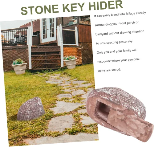 Miniatura 7 de Stone Key Hider - Diseño realista de roca para almacenamiento de llaves al aire libre para jardines y patios, material de resina confiable que