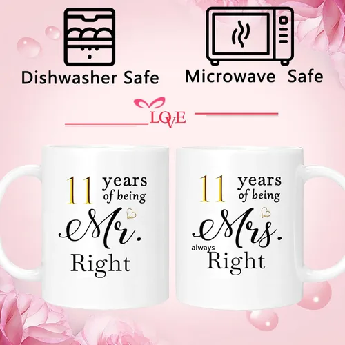 Miniatura 5 de Juego de 2 Tazas de Café del 11º Aniversario, Regalos de Boda del 11º Año Decoraciones de Aniversario para Parejas Padres Hombres Mujeres Marido