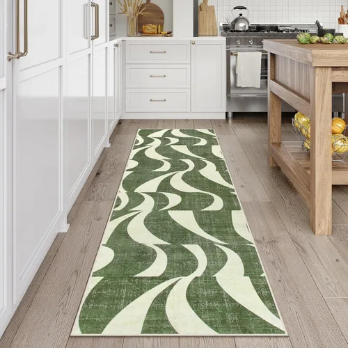 Lahome Alfombra de pasillo abstracta, suave de pelo corto, 2.5 x 8 pies, color verde, antideslizante para entrada en interiores, alfombra de pasillo