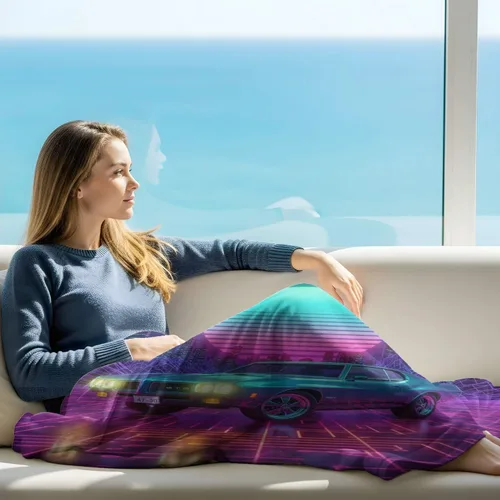 Miniatura 9 de Cyber Synthwave GTO Neon Retro Flannel Blanket, Super Soft Cozy Bed Throw, Versatile Throw Blanket for Bedroom & Sofa Decor (04,30 x 40in)