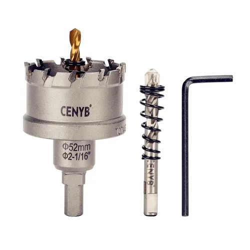 Miniatura 27 de 10 piezas (16-54 mm) Kit de sierra perforadora de carburo TCT para metales duros. Incluye 2 brocas de titanio, 1 broca piloto escalonada y 2 llaves