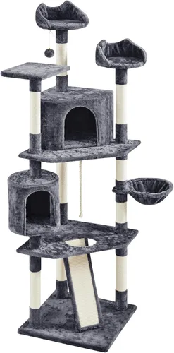 Miniatura 6 de Topeakmart Árbol para gatos grande de 79 pulgadas para gatos de interior, árbol para gatos de varios niveles con postes rascadores, cesta y postes