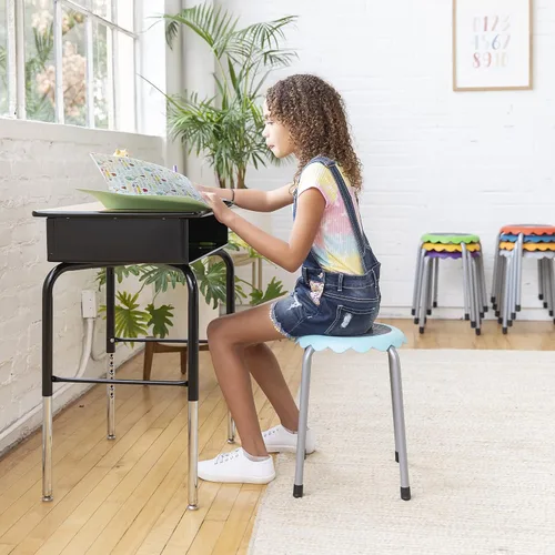 Miniatura 2 de ECR4Kids Daisy Taburete apilable con juego de asientos deslizantes, asientos flexibles, surtido, 8 piezas Turquesa