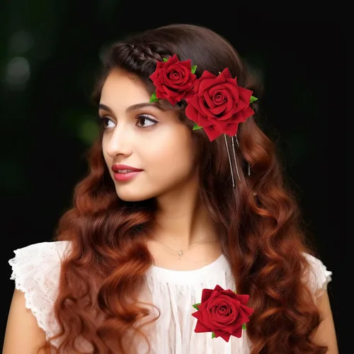 Miniatura 5 de Topbuti 6 pinzas para el cabello con diseño de rosas y flores, accesorios para el cabello para mujeres y niñas, bailarinas de flamenco, mexicanas