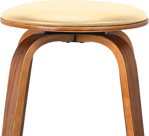 Miniatura 6 de Armen Living Harbor Mid Century Modern Taburete de bar de 26 pulgadas de altura del asiento sin espalda, giratorio, color crema y madera de nogal
