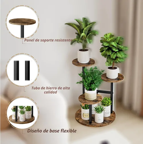 Miniatura 5 de INGIORDAR Soporte para plantas de interior de 4 niveles con 5 estantes para macetas múltiples para patio, jardín, balcón, sala de estar, esquina