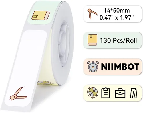 Cinta para hacer etiquetas NIIMBOT D11 D110, 130 etiquetas/rollo, blanca, 14 X 50mm, cinta de etiquetas térmica para escuela, hogar, oficina,