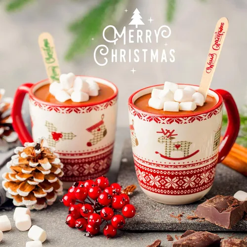 Miniatura 2 de Hoolerry 100 piezas de cucharas de madera desechables para Navidad 5.5'' de cocoa caliente, chocolate, bastón de caramelo, cucharas de degustación