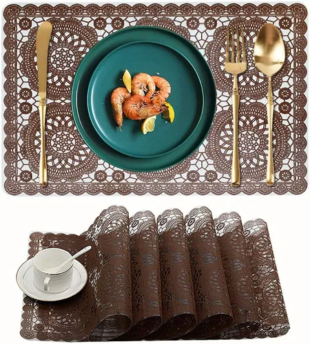 Miniatura 11 de juego de 6 manteles individuales impermeables para mesa de comedor, lavables con un paño