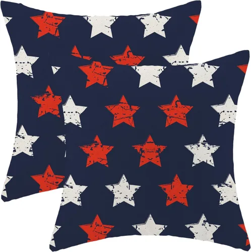 Juego de 2 fundas de almohada decorativas patrióticas de 16 x 16 pulgadas, fundas de almohada decorativas patrióticas rojas y blancas y azules, de