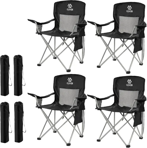 Miniatura 8 de Silla de camping Elevon, silla plegable portátil al aire libre con brazos, soporte para tazas y bolsa de transporte