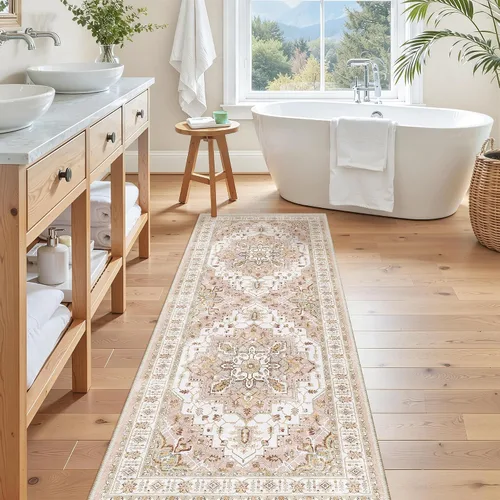 Miniatura 204 de Madane Tapete lavable de 2 x 10 pies para pasillo, cocina, recibidor, clásico, suave, antideslizante para interiores, casa de campo, baño, sala