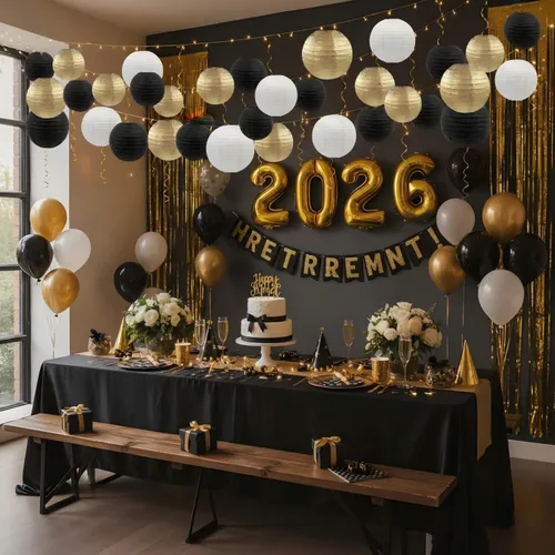 Miniatura 4 de CC wonderland zone 12 linternas de papel colgantes de color blanco y negro, linternas de papel redondas para cumpleaños, Año Nuevo, boda, fiesta