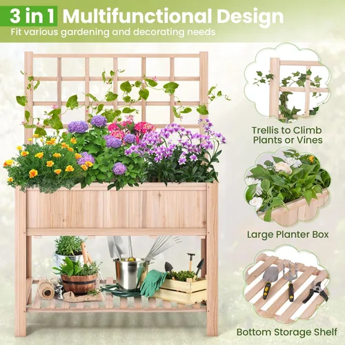 Miniatura 4 de S AFSTAR Cama de jardín elevada con enrejado, maceta elevada de 42 x 21 x 58 pulgadas con patas, estante de almacenamiento inferior, forro