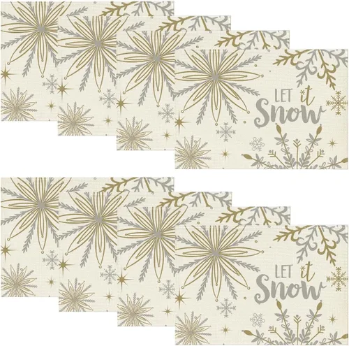Miniatura 9 de Artoid Mode Juego de 4 manteles individuales de mesa con diseño de copo de nieve beige Let It Snow de invierno, 12 x 18 pulgadas, manteles de mesa